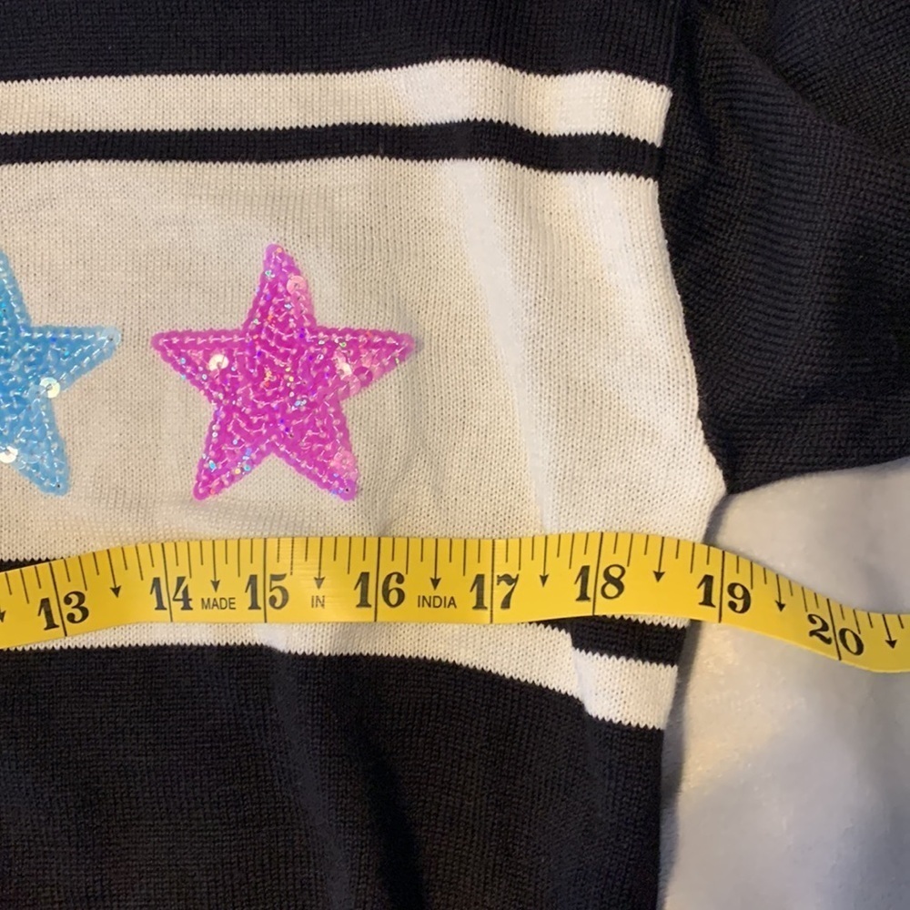 PLACE size 14 XL black sweater neon rainbow stars striped rainbow cuffs - Picture 7 of 10